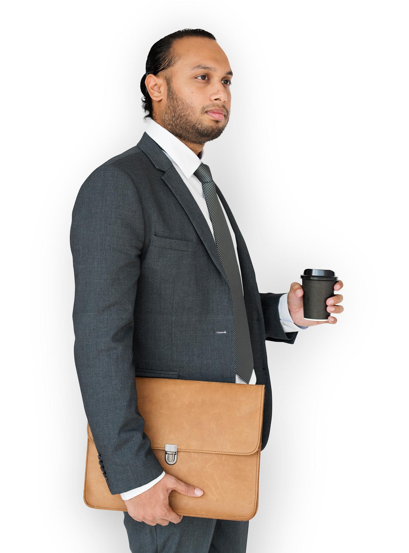 isolated on white, case, beard, business, laptop, man, standing, suit, thinking, work, working, coffee, tie, adult isolated on white, case, beard, business, laptop, man, standing, suit, thinking, work, working, coffee, tie, adult