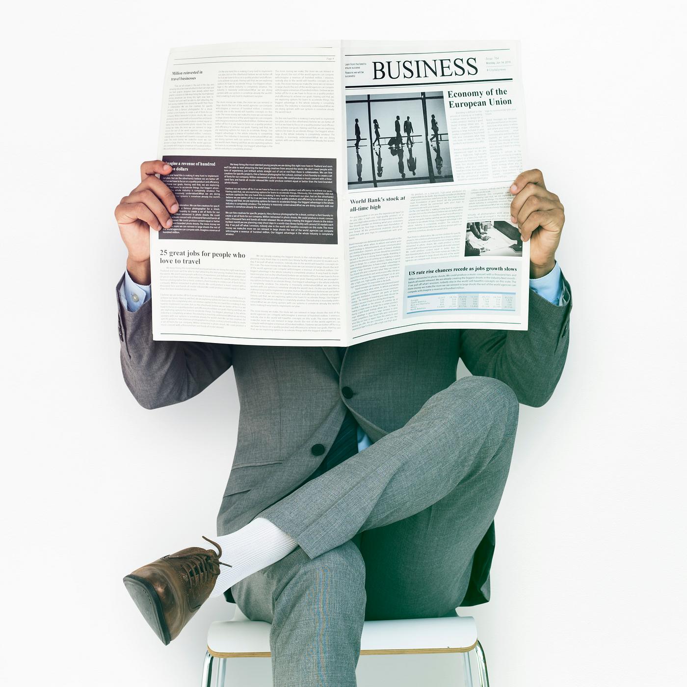 studio, expression, reading, person, business newspaper, business wear, isolated on white, people, formal dressing, business... studio, expression, reading, person, business newspaper, business wear, isolated on white, people, formal dressing, business...