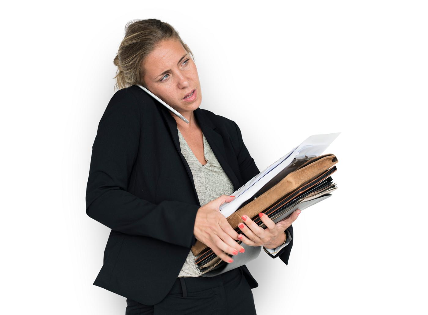 expression, studio, person, phone, isolated on white, business folders, busy, people, business, caucasian, girl, woman,... expression, studio, person, phone, isolated on white, business folders, busy, people, business, caucasian, girl, woman,...