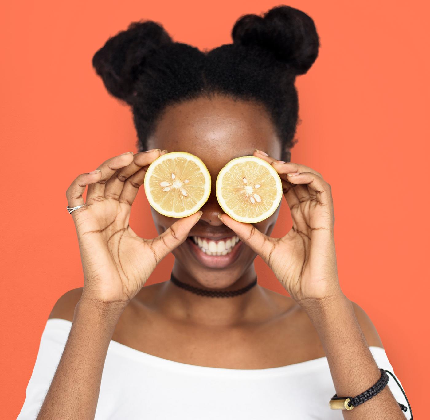 studio, expression, person, people, eyes, cover, woman, cheerful, smiling, black, orange, isolated, fruit, african descent,... studio, expression, person, people, eyes, cover, woman, cheerful, smiling, black, orange, isolated, fruit, african descent,...