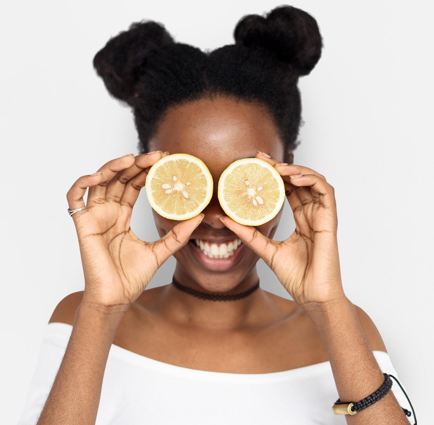 studio, expression, person, people, eyes, cover, woman, cheerful, smiling, black, isolated, fruit, african descent, white,... studio, expression, person, people, eyes, cover, woman, cheerful, smiling, black, isolated, fruit, african descent, white,...