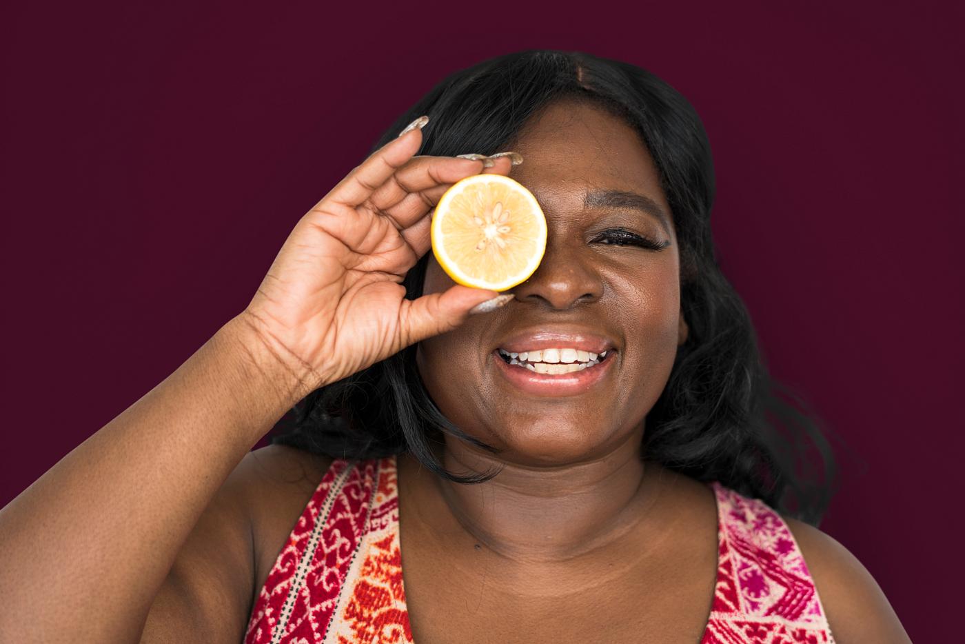 studio, expression, person, people, eyes, cover, woman, cheerful, smiling, black, isolated, fruit, african descent, human... studio, expression, person, people, eyes, cover, woman, cheerful, smiling, black, isolated, fruit, african descent, human...
