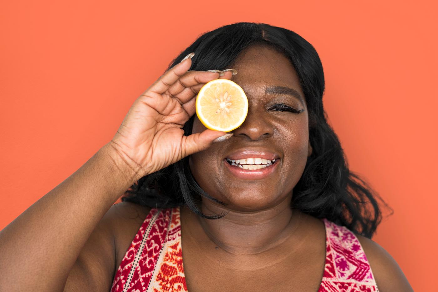 studio, expression, person, people, eyes, cover, woman, cheerful, smiling, black, orange, isolated, fruit, african descent,... studio, expression, person, people, eyes, cover, woman, cheerful, smiling, black, orange, isolated, fruit, african descent,...