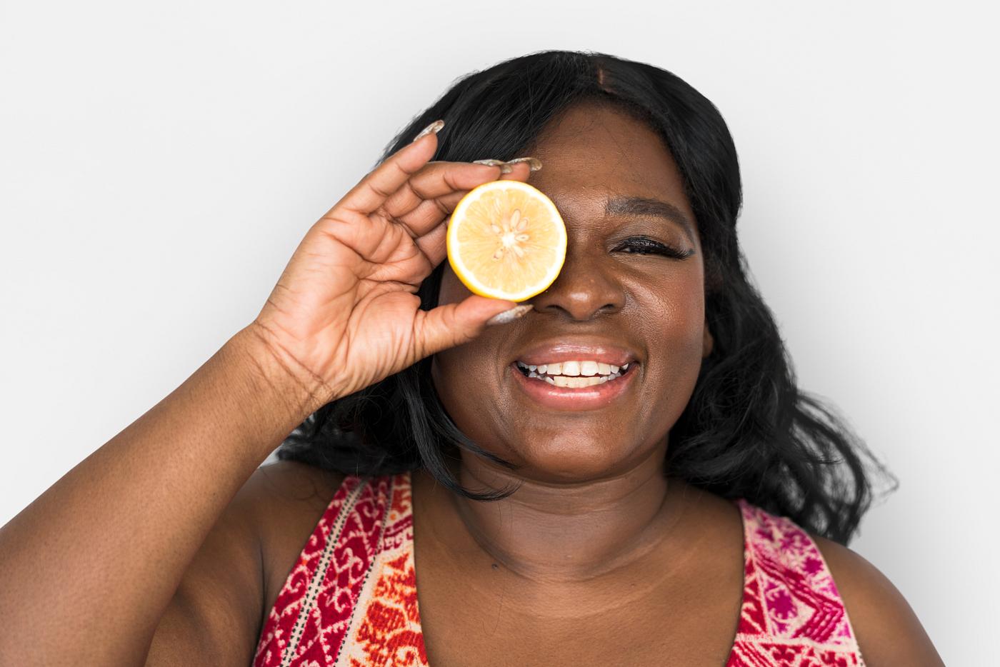 studio, expression, person, people, eyes, cover, woman, cheerful, smiling, black, isolated, fruit, african descent, white,... studio, expression, person, people, eyes, cover, woman, cheerful, smiling, black, isolated, fruit, african descent, white,...