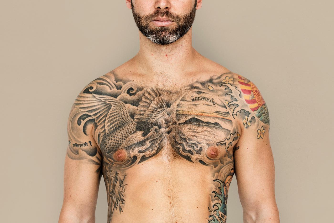 tattoo, adult, background, bare chest, beard, chest, design, emotion, expression, facial, fit, isolated, male, man, mood,... tattoo, adult, background, bare chest, beard, chest, design, emotion, expression, facial, fit, isolated, male, man, mood,...