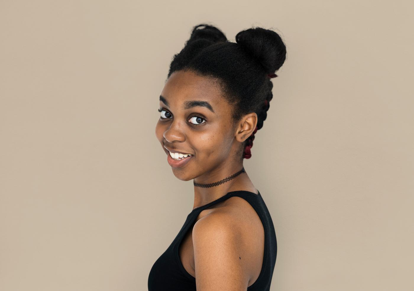 expression, studio, person, people, woman, smile, cheerful, smiling, isolated, buns, african descent, happiness, portrait,... expression, studio, person, people, woman, smile, cheerful, smiling, isolated, buns, african descent, happiness, portrait,...