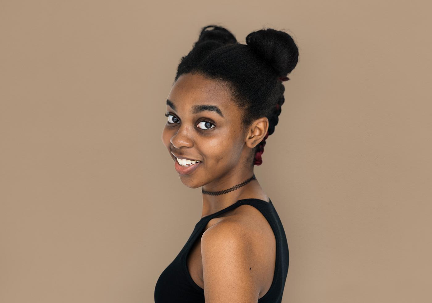 expression, studio, person, people, woman, smile, cheerful, smiling, isolated, buns, african descent, happiness, portrait,... expression, studio, person, people, woman, smile, cheerful, smiling, isolated, buns, african descent, happiness, portrait,...