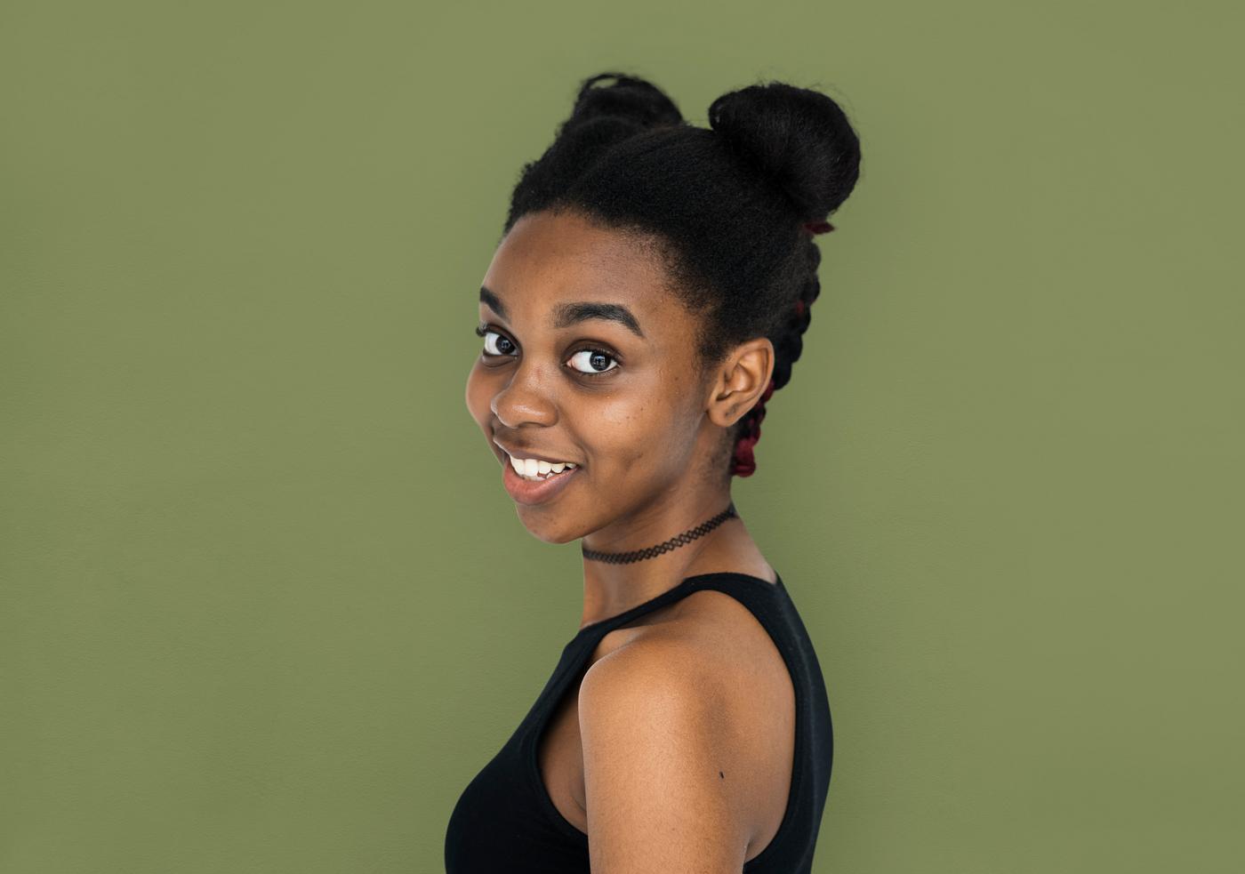 expression, studio, person, people, woman, smile, cheerful, smiling, isolated, buns, african descent, happiness, portrait,... expression, studio, person, people, woman, smile, cheerful, smiling, isolated, buns, african descent, happiness, portrait,...