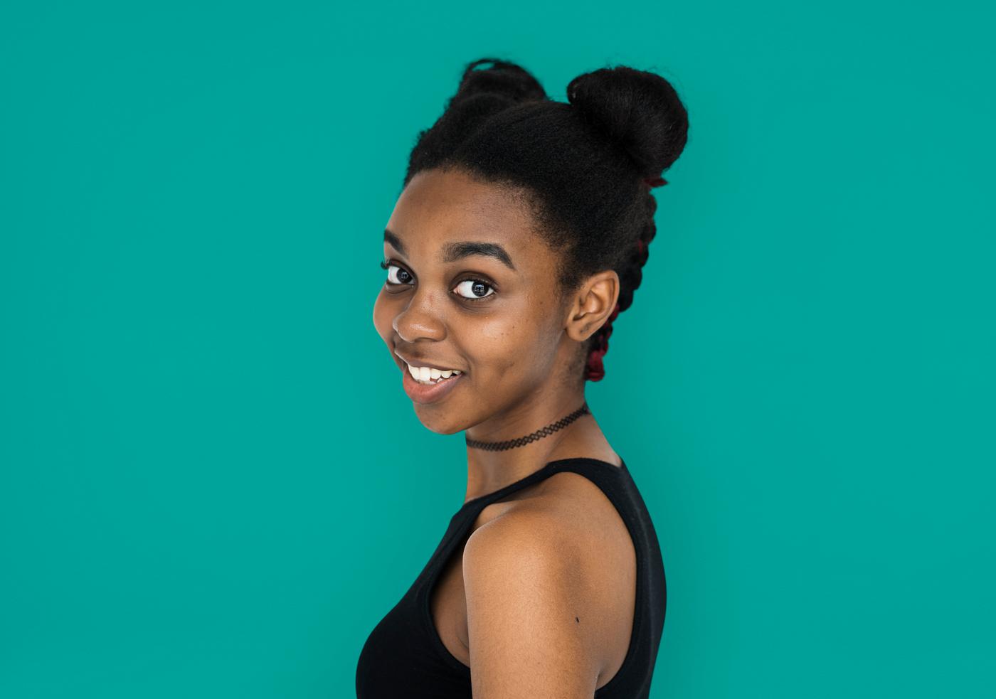 expression, studio, person, people, woman, smile, cheerful, smiling, isolated, buns, african descent, happiness, portrait,... expression, studio, person, people, woman, smile, cheerful, smiling, isolated, buns, african descent, happiness, portrait,...