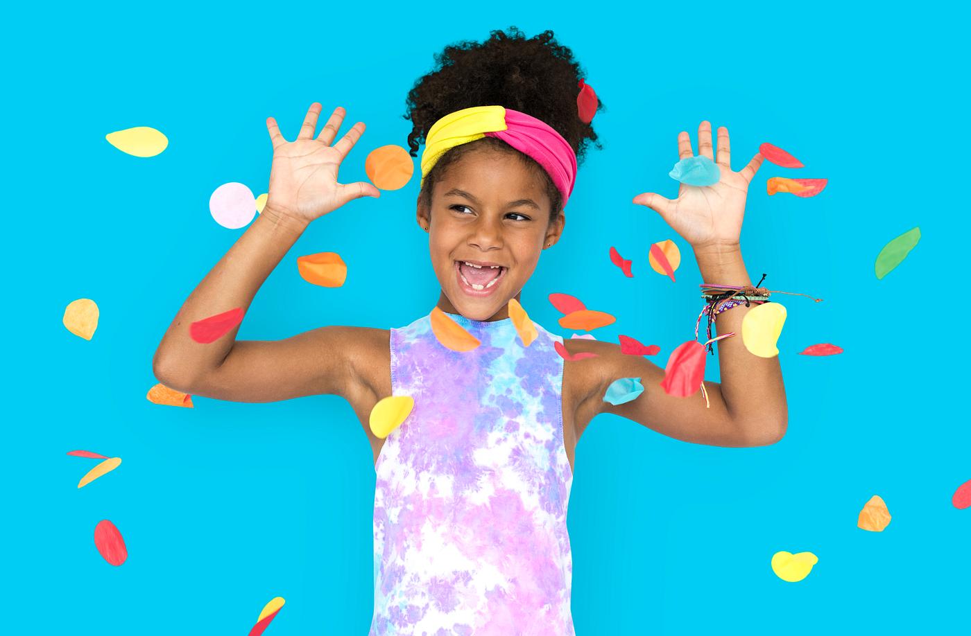 adorable, african descent, arms raised, background, blue, celebration, charming, cheerful, child, childhood, confetti, cute... adorable, african descent, arms raised, background, blue, celebration, charming, cheerful, child, childhood, confetti, cute...