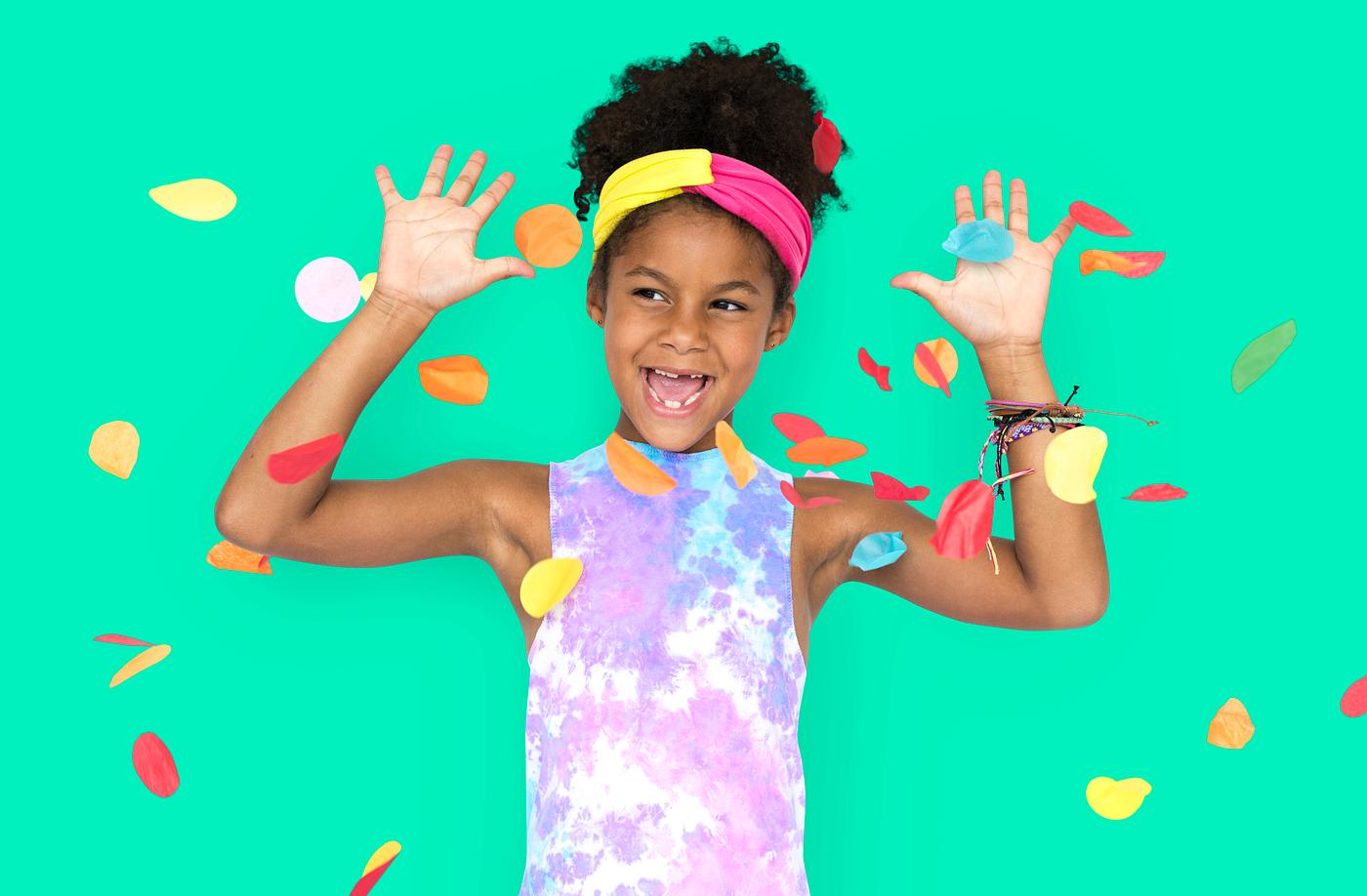 adorable, african descent, arms raised, background, celebration, charming, cheerful, child, childhood, confetti, cute,... adorable, african descent, arms raised, background, celebration, charming, cheerful, child, childhood, confetti, cute,...