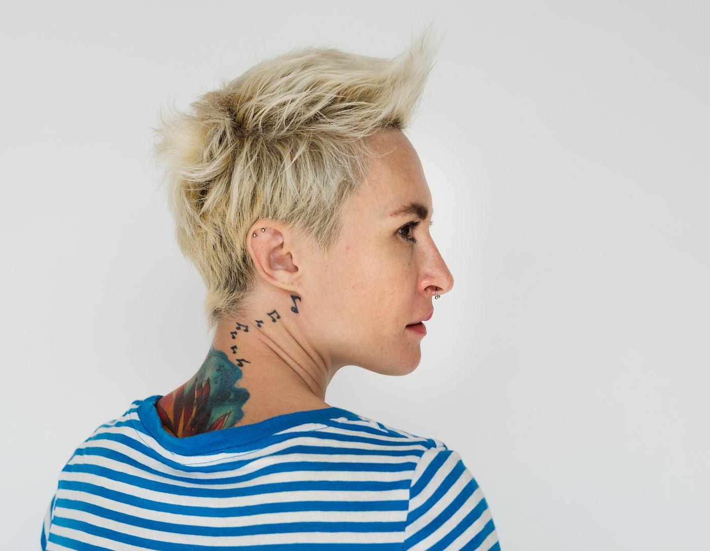 Portrait of a woman with short blonde hair Portrait of a woman with short blonde hair