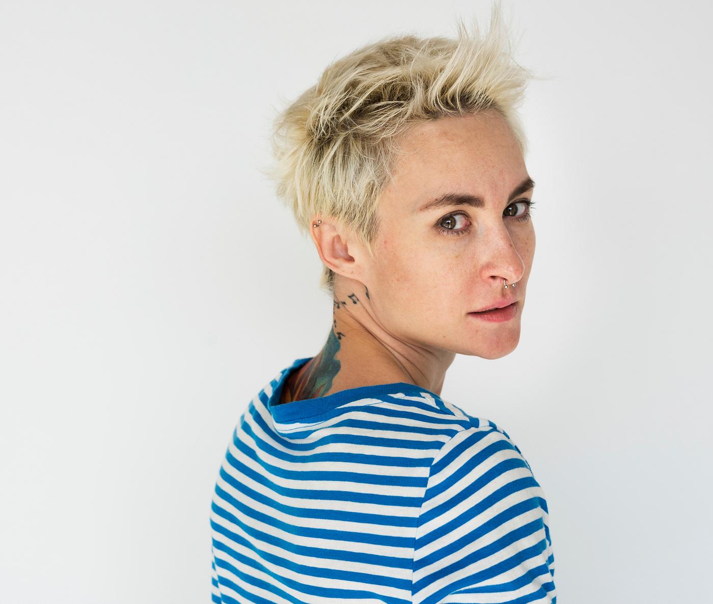 studio, person, model, isolated on white, blond, boyish, race, style, woman, casual, lifestyle, tom-boy, tattoo, isolated,... studio, person, model, isolated on white, blond, boyish, race, style, woman, casual, lifestyle, tom-boy, tattoo, isolated,...