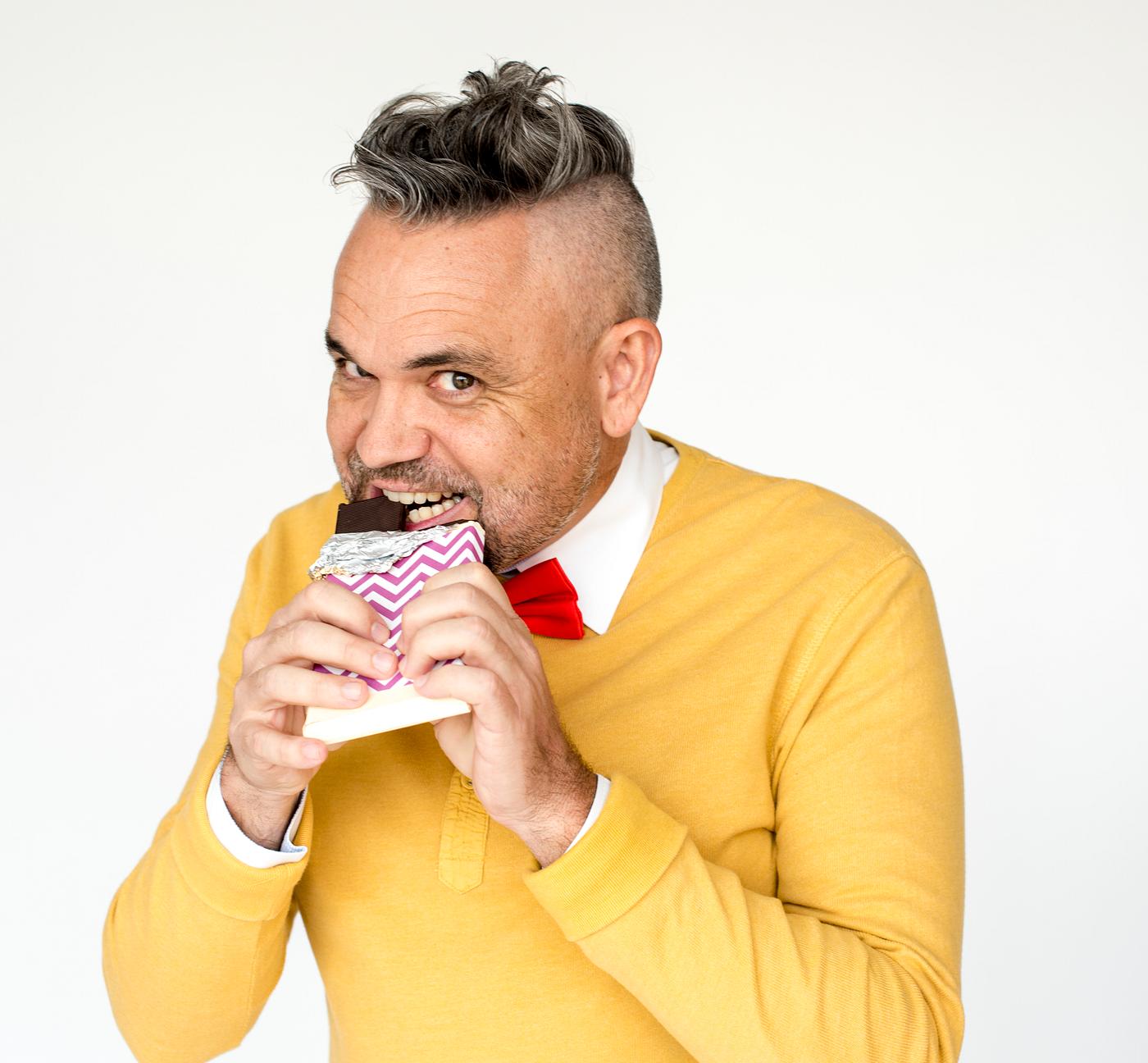 Portrait of a funny man in a yellow cardigan Portrait of a funny man in a yellow cardigan