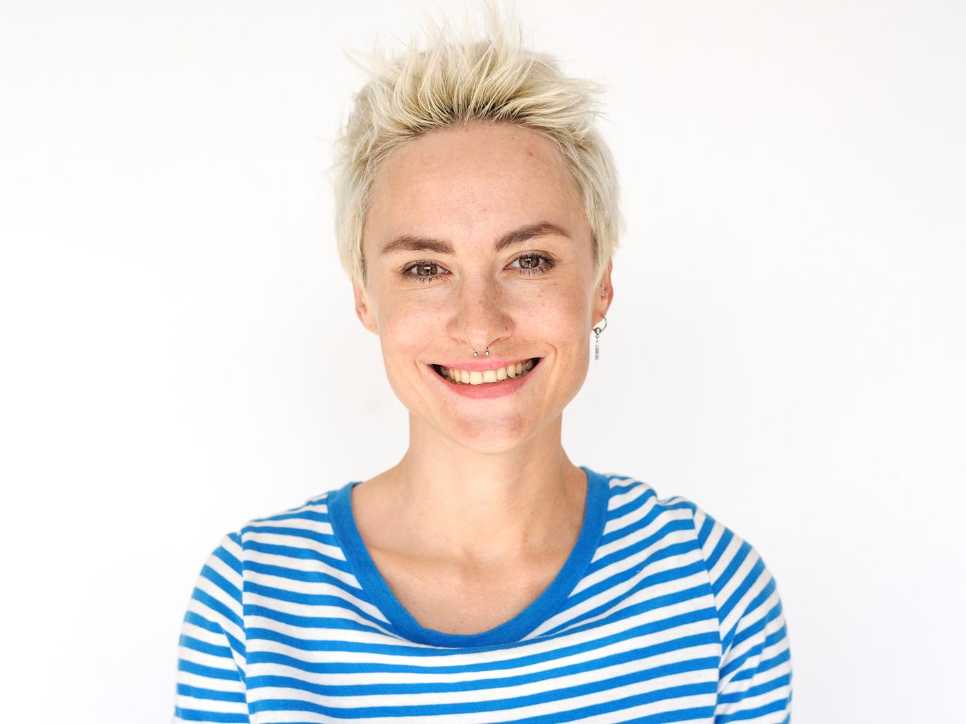 Portrait of a woman with short blonde hair Portrait of a woman with short blonde hair