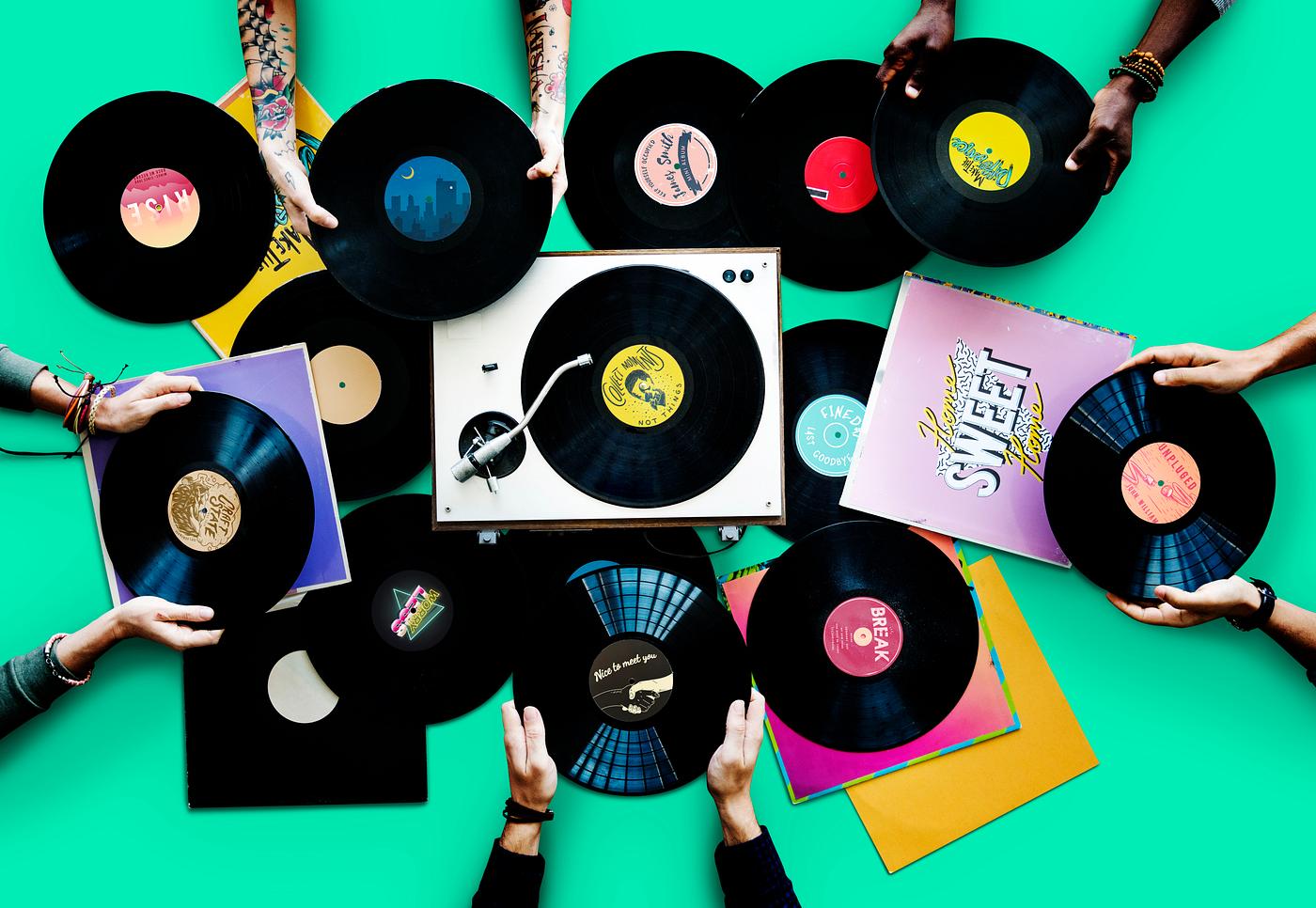 A pile of old school vinyls A pile of old school vinyls