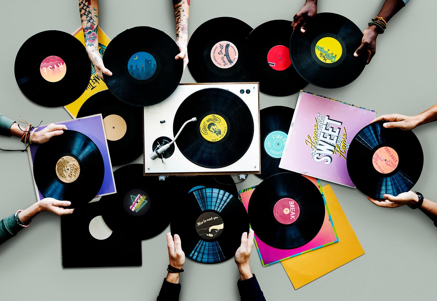A pile of old school vinyls A pile of old school vinyls
