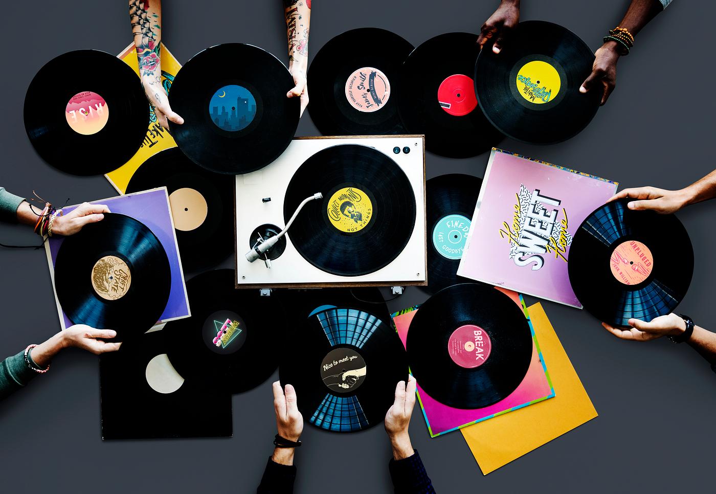 A pile of old school vinyls A pile of old school vinyls