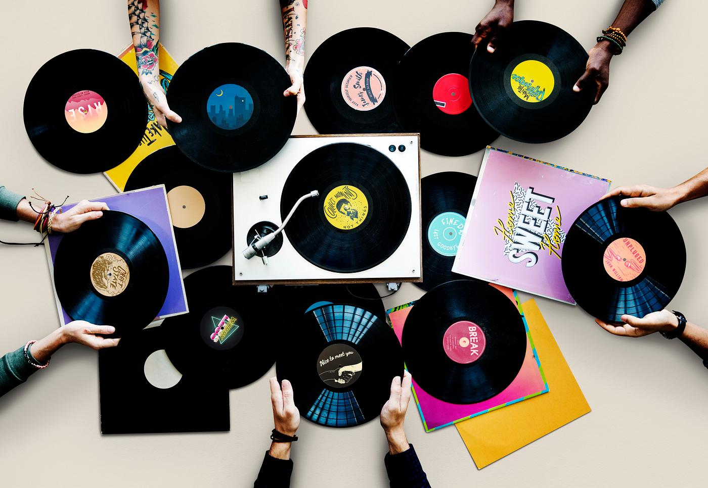 A pile of old school vinyls A pile of old school vinyls