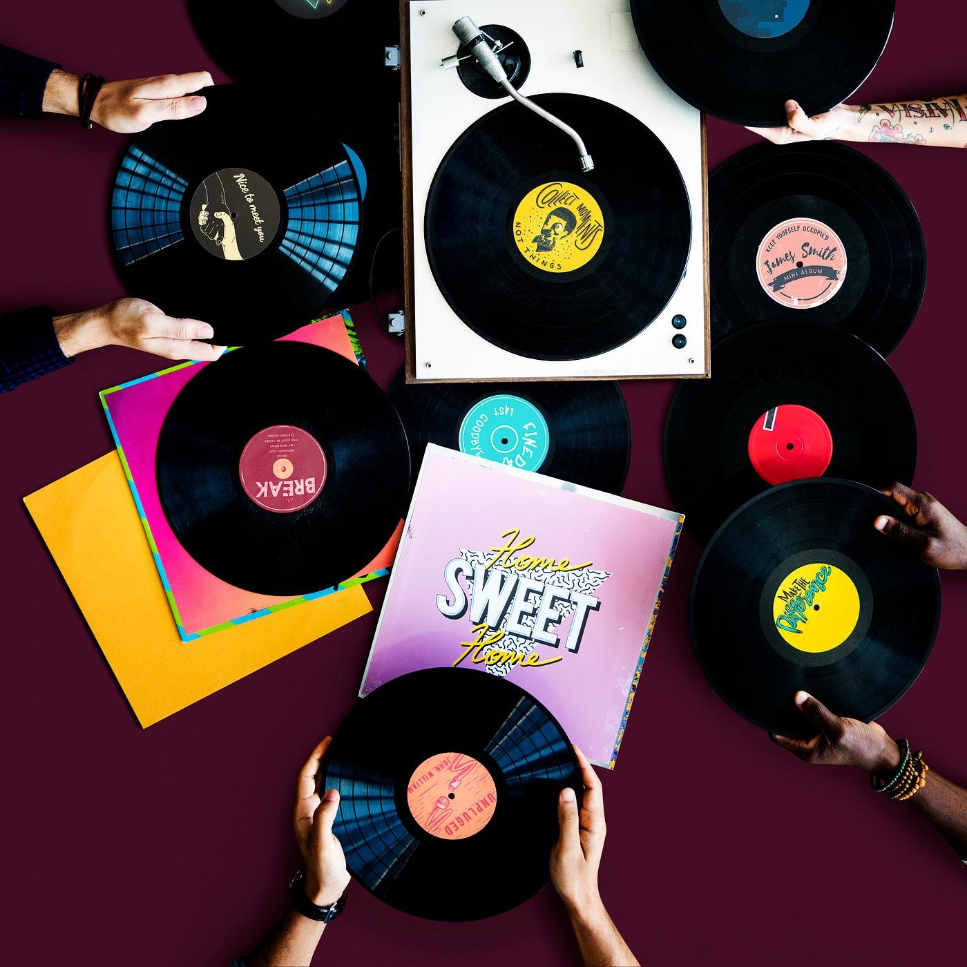 A pile of old school vinyls - aerial, albums, analog, analogue, audio, background, classic, collection, disco, disk,... A pile of old school vinyls - aerial, albums, analog, analogue, audio, background, classic, collection, disco, disk,...