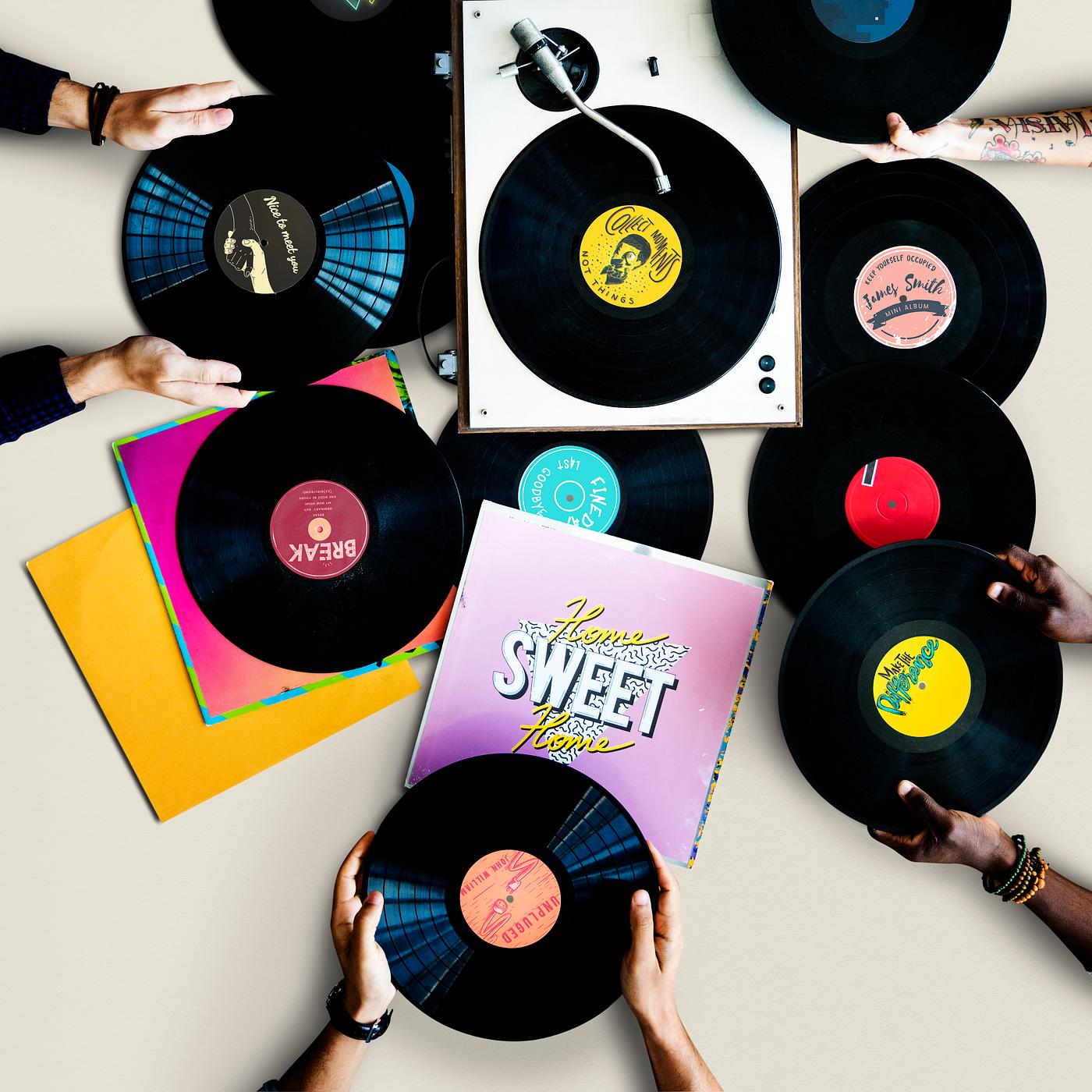 A pile of old school vinyls - aerial, albums, analog, analogue, audio, background, classic, collection, disco, disk,... A pile of old school vinyls - aerial, albums, analog, analogue, audio, background, classic, collection, disco, disk,...