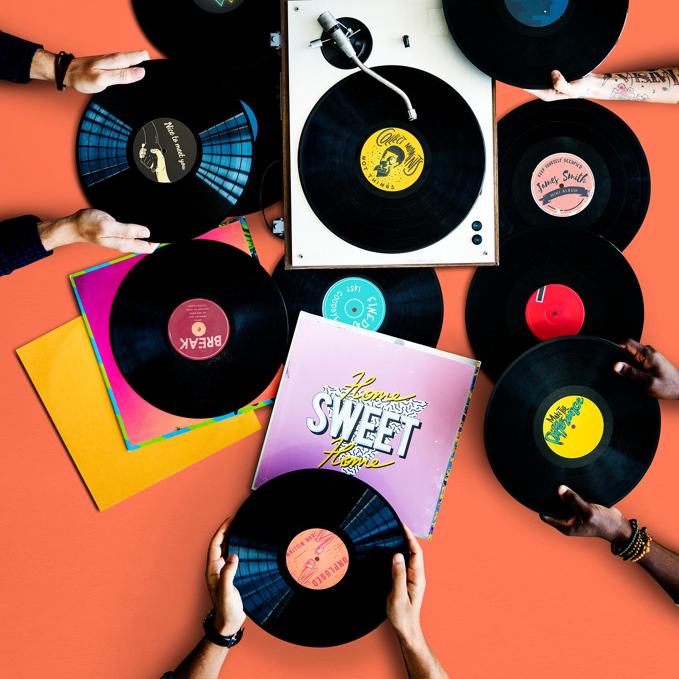 A pile of old school vinyls A pile of old school vinyls