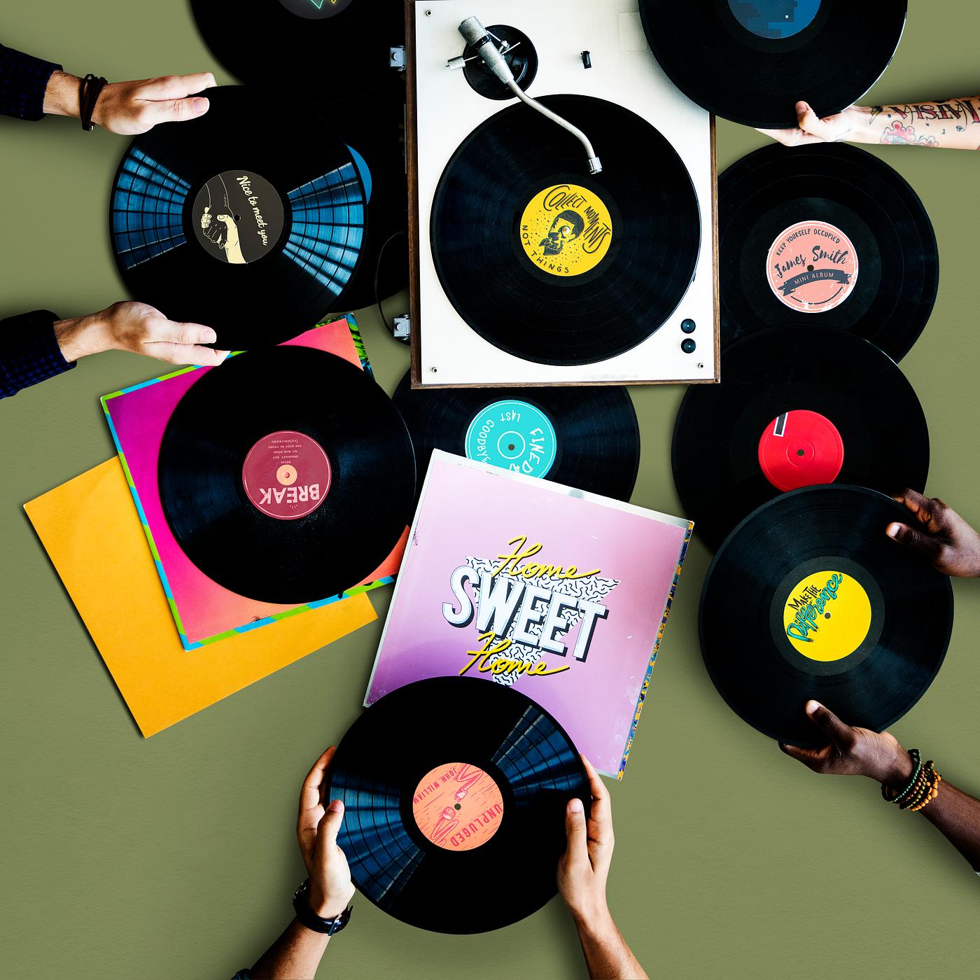 A pile of old school vinyls A pile of old school vinyls