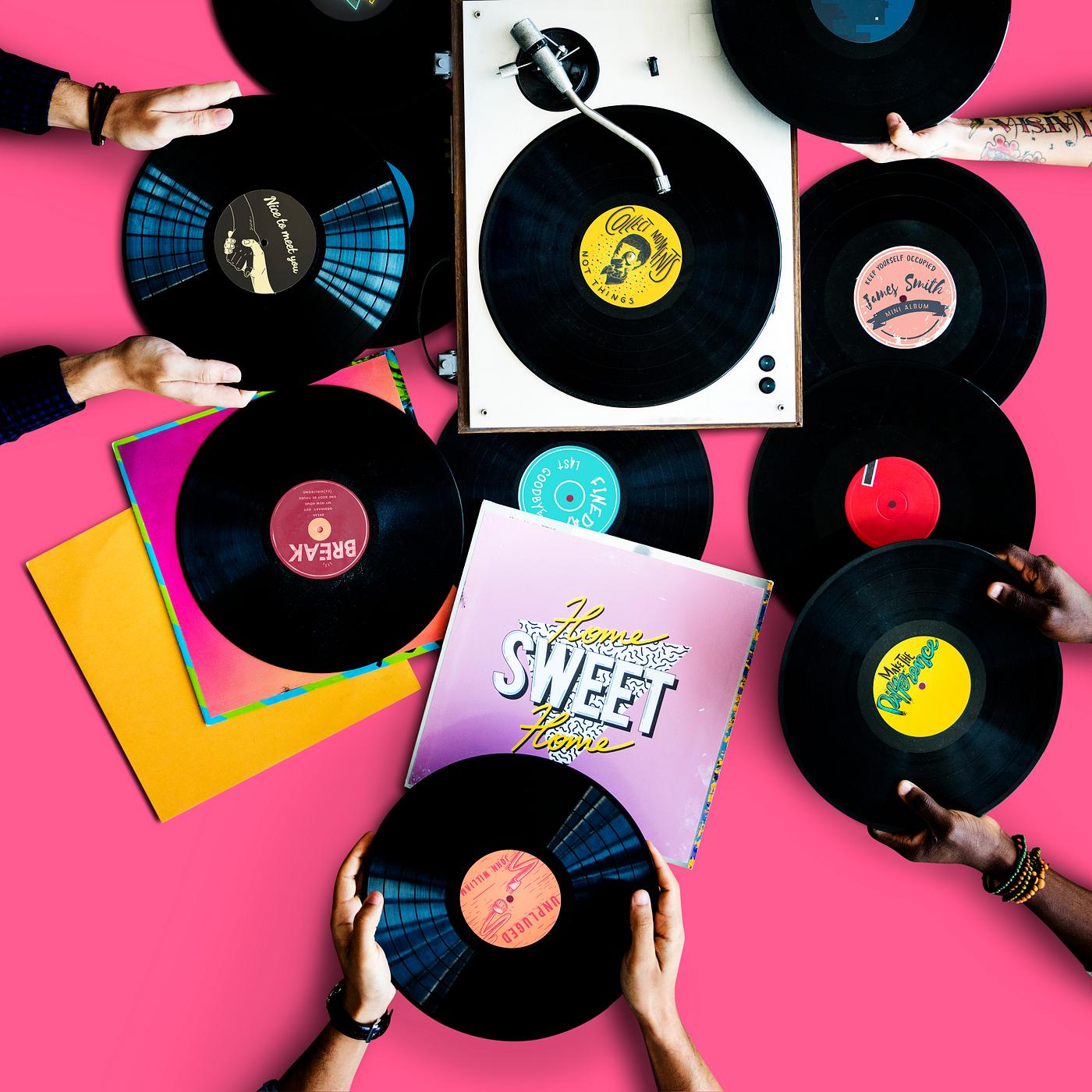 A pile of old school vinyls - aerial, albums, analog, analogue, audio, background, classic, collection, disco, disk,... A pile of old school vinyls - aerial, albums, analog, analogue, audio, background, classic, collection, disco, disk,...