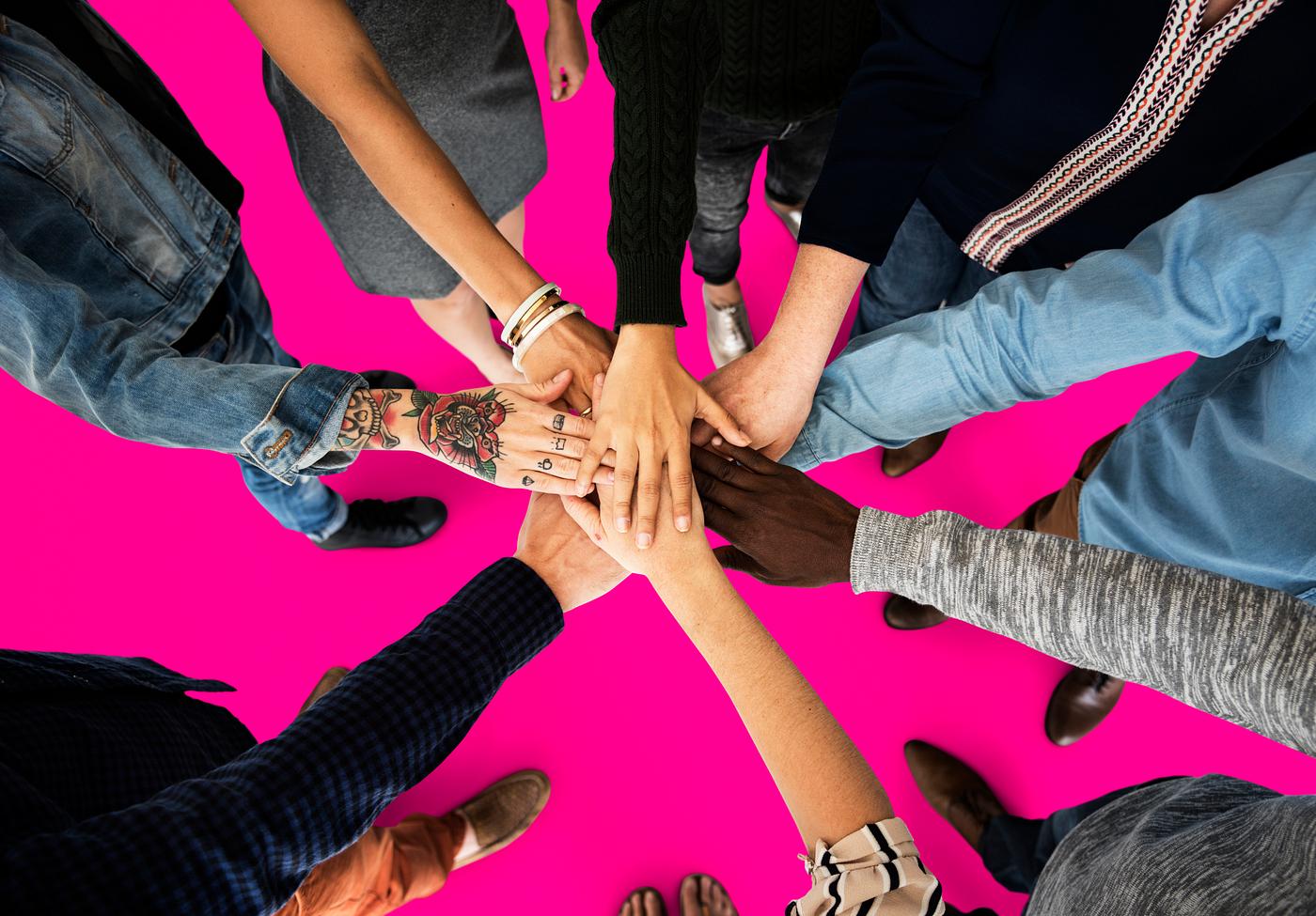 person, holding, people, teamwork, friends, hands, friendship, cooperation, pink, aerial view, partnership, isolated,... person, holding, people, teamwork, friends, hands, friendship, cooperation, pink, aerial view, partnership, isolated,...