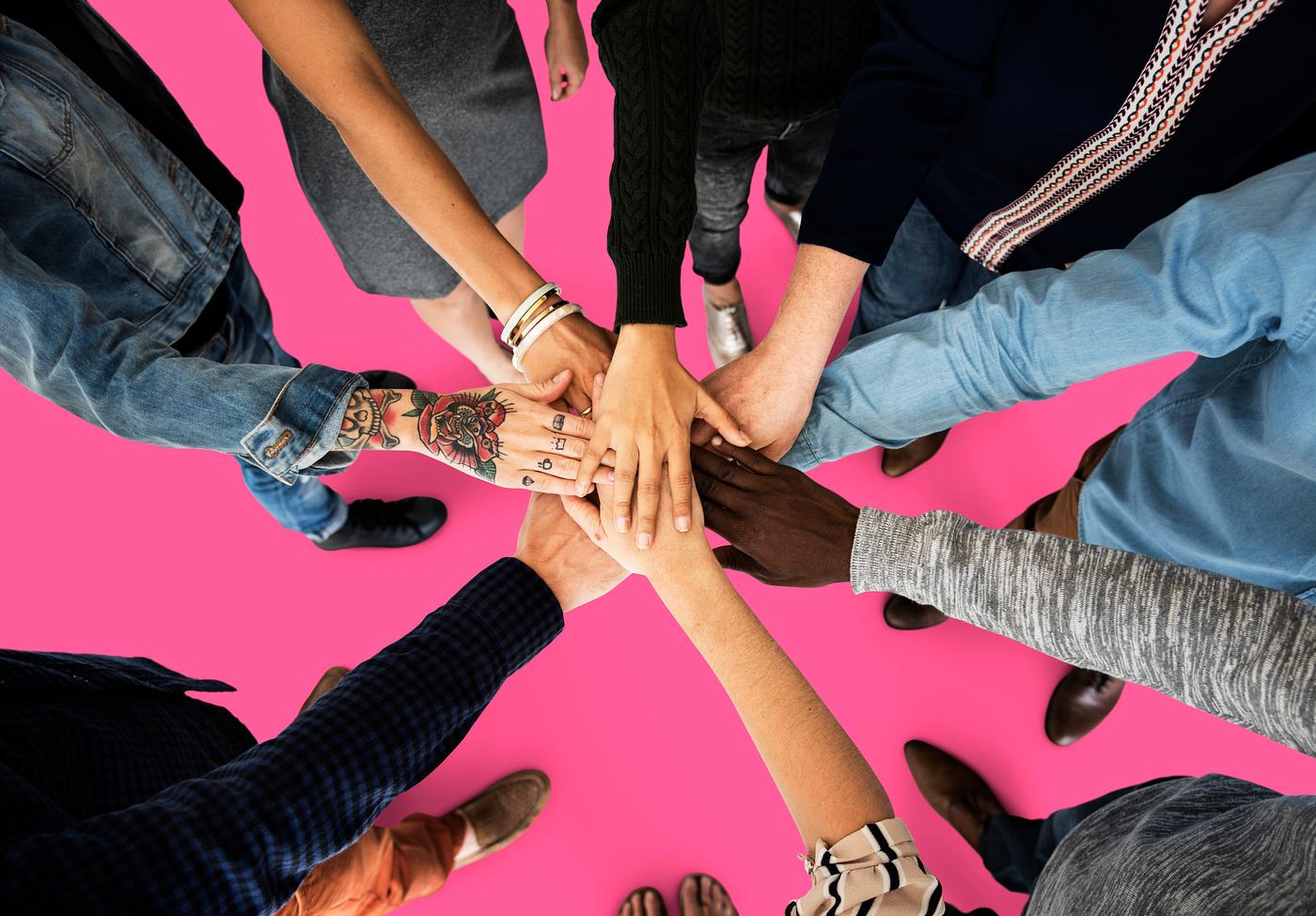 person, holding, people, teamwork, friends, hands, friendship, cooperation, pink, aerial view, partnership, isolated,... person, holding, people, teamwork, friends, hands, friendship, cooperation, pink, aerial view, partnership, isolated,...