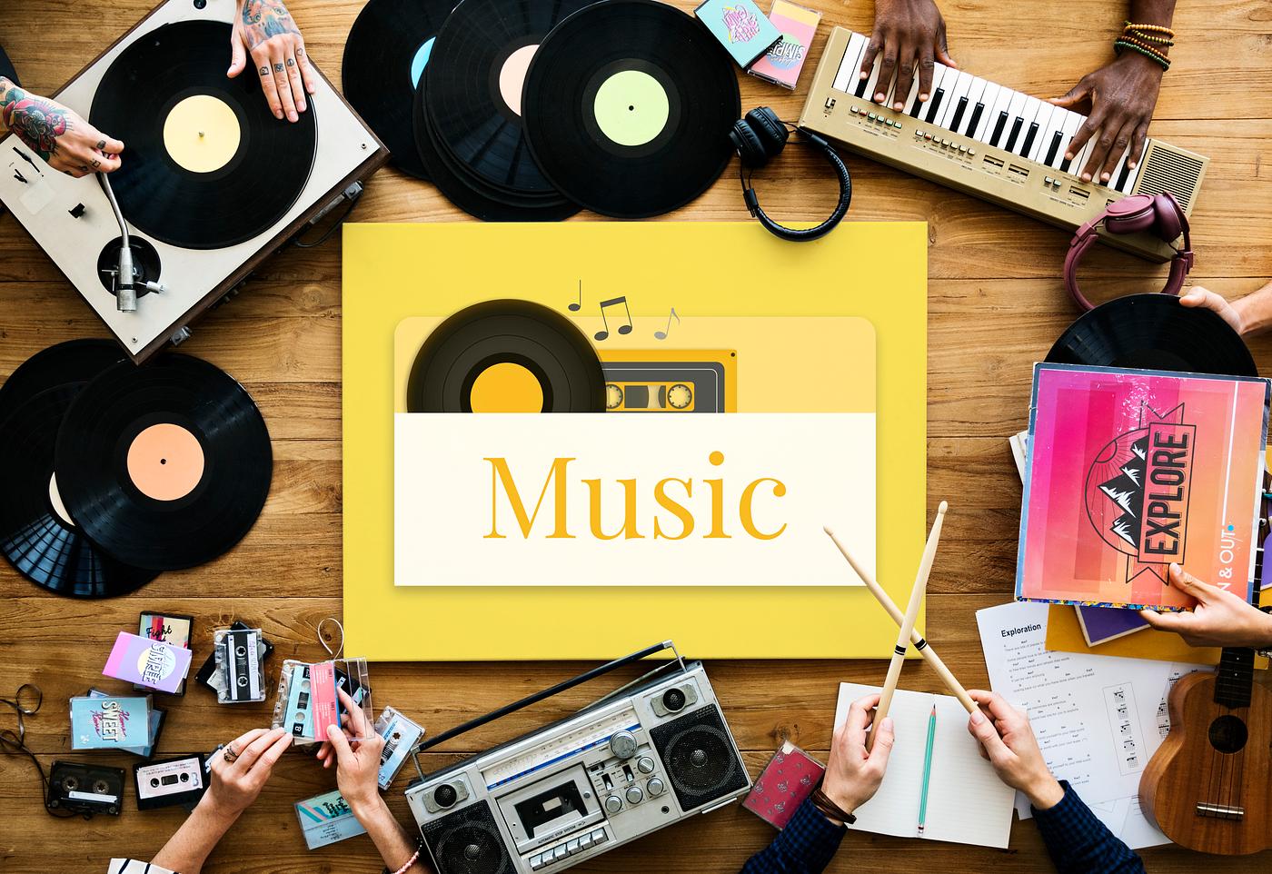 Music lovers with vinyl records Music lovers with vinyl records