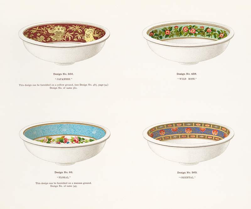 Vintage Illustration of decorated wash basins… | Free public domain illustration Vintage Illustration of decorated wash basins published in 1884 by J.L. Mott Iron Works. Original from New York public…