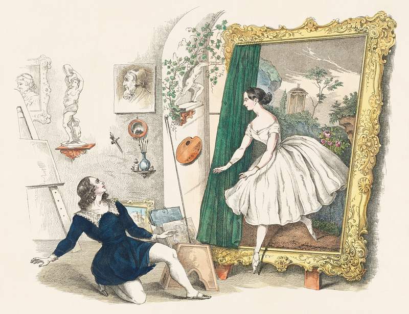 Vintage advertisement for a balet "Des Malers Traumbild" featuring Fanny Elssler (1810-1884). Original from New York public…