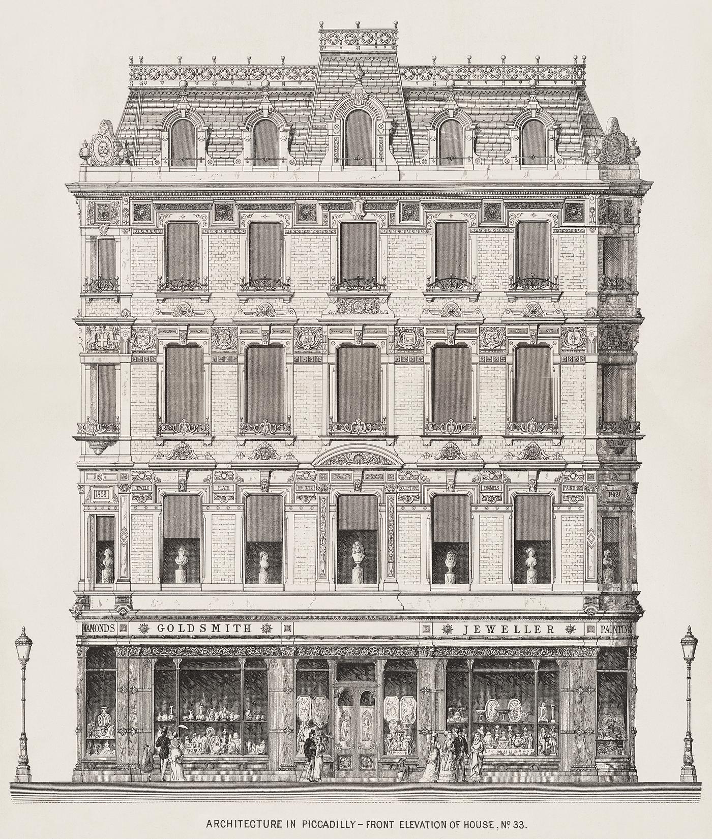 Vintage illustration of Architecture in Piccadilly published in 1870 by Arthur Cates (1829-1901). Original from New York... Vintage illustration of Architecture in Piccadilly published in 1870 by Arthur Cates (1829-1901). Original from New York...