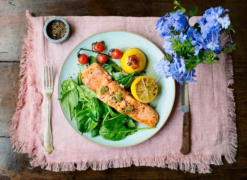 Grilled salmon food photography recipe idea 