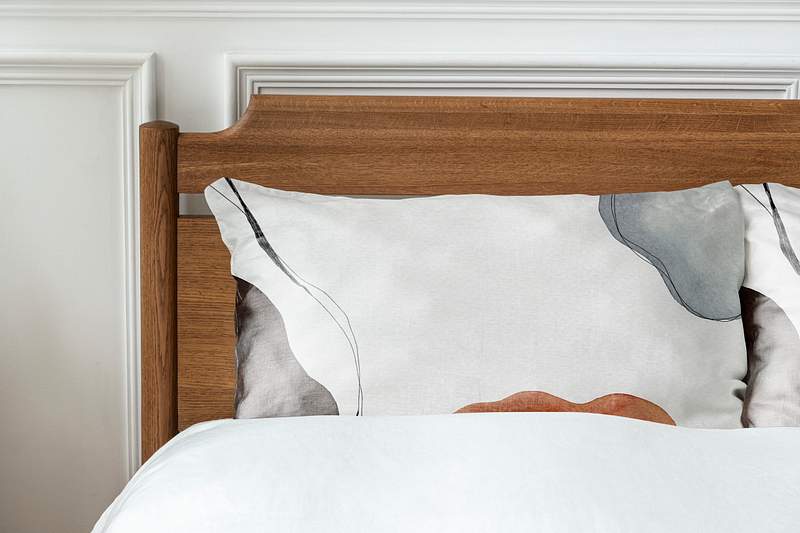 Pillowcase Mockup Psd In A Wooden Bed Royalty Free Stock Photo High Resolution Image