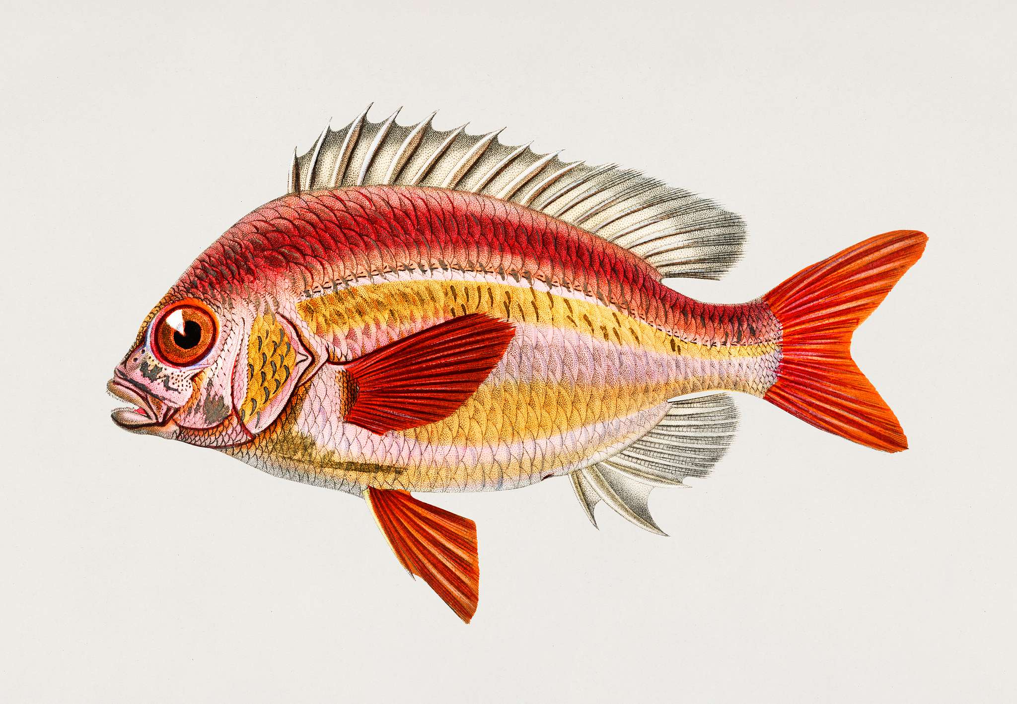 Whitecheek monocle bream (Scolopsisscolopsides Vosmeri) illustrated by Charles Dessalines D' Orbigny (1806-1876).... Whitecheek monocle bream (Scolopsisscolopsides Vosmeri) illustrated by Charles Dessalines D' Orbigny (1806-1876)....