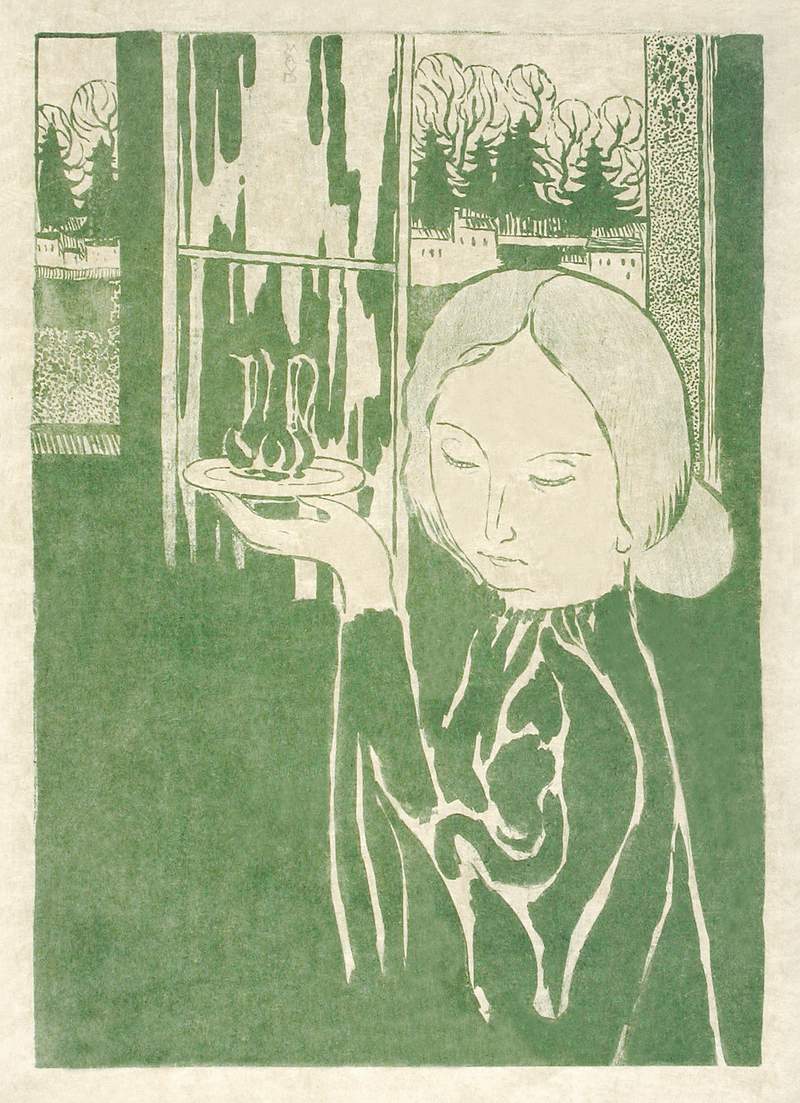 Woman with water jug on tray (Vrouw met waterkan op dienblad) (1894) print in high resolution by Maurice Denis. Original…