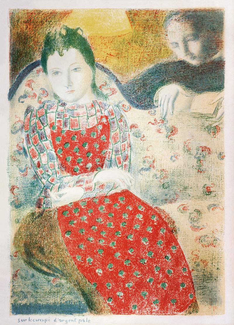On the pale silver sofa (Sur le canapé d'argent pâle) (ca.1897–1899) print in high resolution by Maurice…