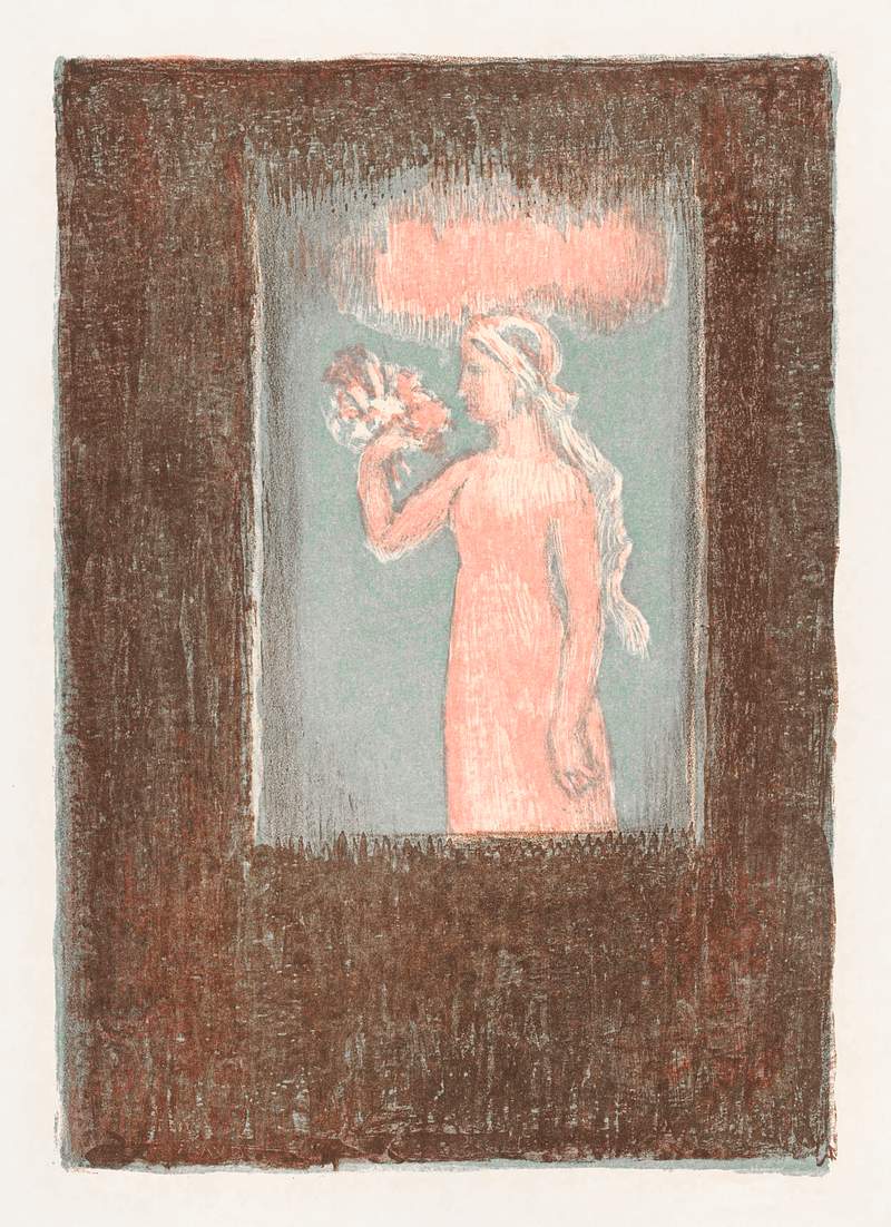 Young girl with flowers in front of a window (Jong meisje met bloemen voor een venster) (ca.1936-1942) print in high…