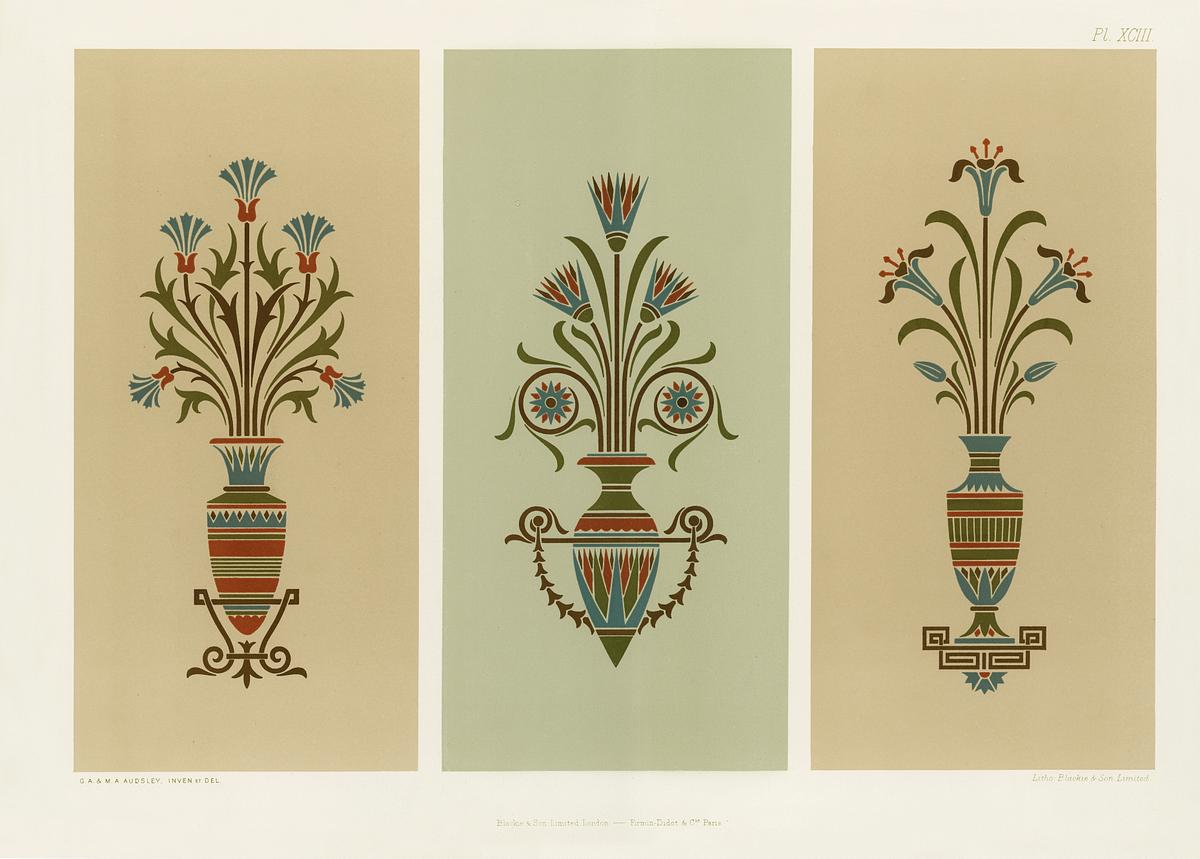 Floral pattern from The Practical Decorator… | Free public domain illustration Floral pattern from The Practical Decorator and Ornamentist (1892) by G.A Audsley and M.A. Audsley. Digitally enhanced from…