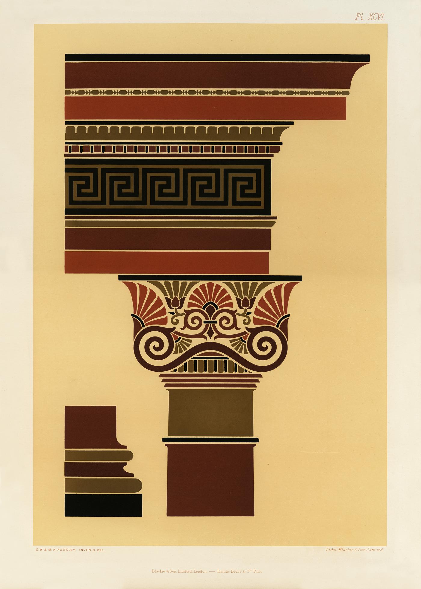 Neo-Grec pattern from The Practical Decorator and Ornamentist (1892) by G.A Audsley and M.A. Audsley. Digitally enhanced... Neo-Grec pattern from The Practical Decorator and Ornamentist (1892) by G.A Audsley and M.A. Audsley. Digitally enhanced...