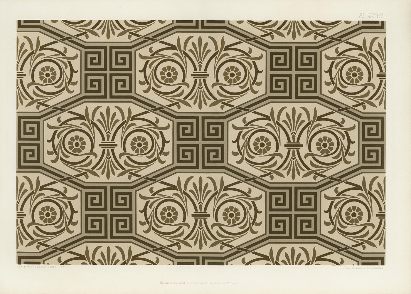 Neo-Grec pattern from The Practical Decorator and Ornamentist (1892) by G.A Audsley and M.A. Audsley. Digitally enhanced... Neo-Grec pattern from The Practical Decorator and Ornamentist (1892) by G.A Audsley and M.A. Audsley. Digitally enhanced...