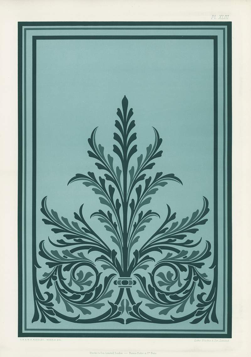 Medieval pattern from The Practical Decorator and Ornamentist (1892) by G.A Audsley and M.A. Audsley. Digitally enhanced from our own original first edition of the publication. Medieval pattern from The Practical Decorator and Ornamentist (1892) by G.A Audsley and M.A. Audsley. Digitally enhanced from…