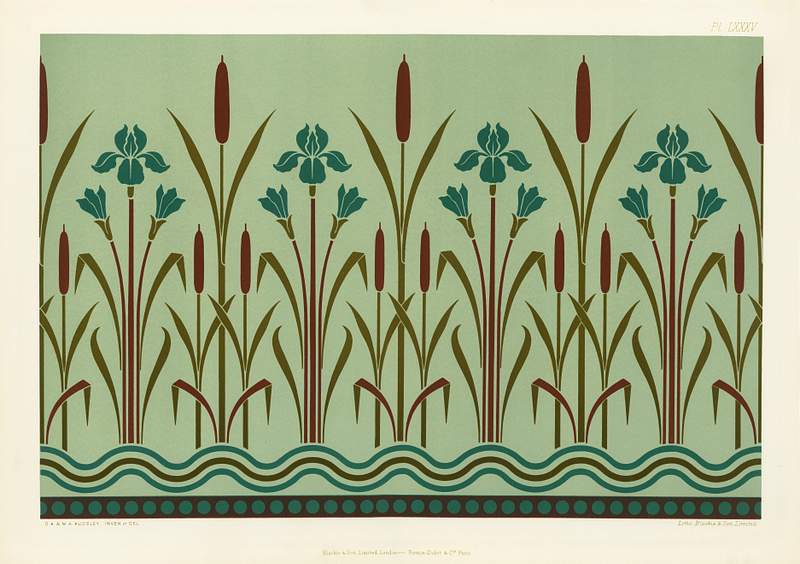 Floral pattern from The Practical Decorator and Ornamentist (1892) by G.A Audsley and M.A. Audsley. Digitally enhanced from our own original first edition of the publication. Floral pattern from The Practical Decorator and Ornamentist (1892) by G.A Audsley and M.A. Audsley. Digitally enhanced from…