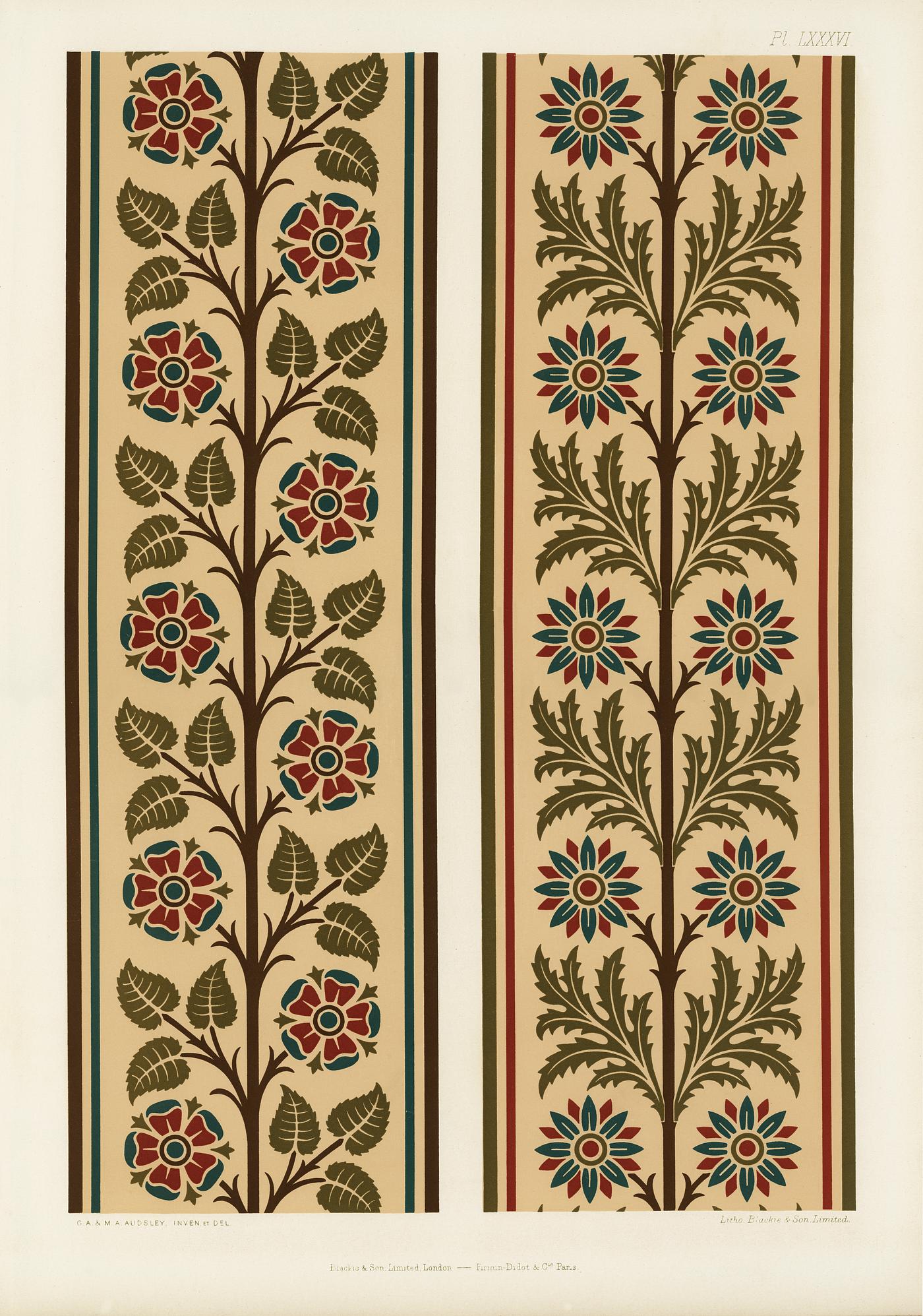 Floral pattern from The Practical Decorator and Ornamentist (1892) by G.A Audsley and M.A. Audsley. Digitally enhanced from... Floral pattern from The Practical Decorator and Ornamentist (1892) by G.A Audsley and M.A. Audsley. Digitally enhanced from...