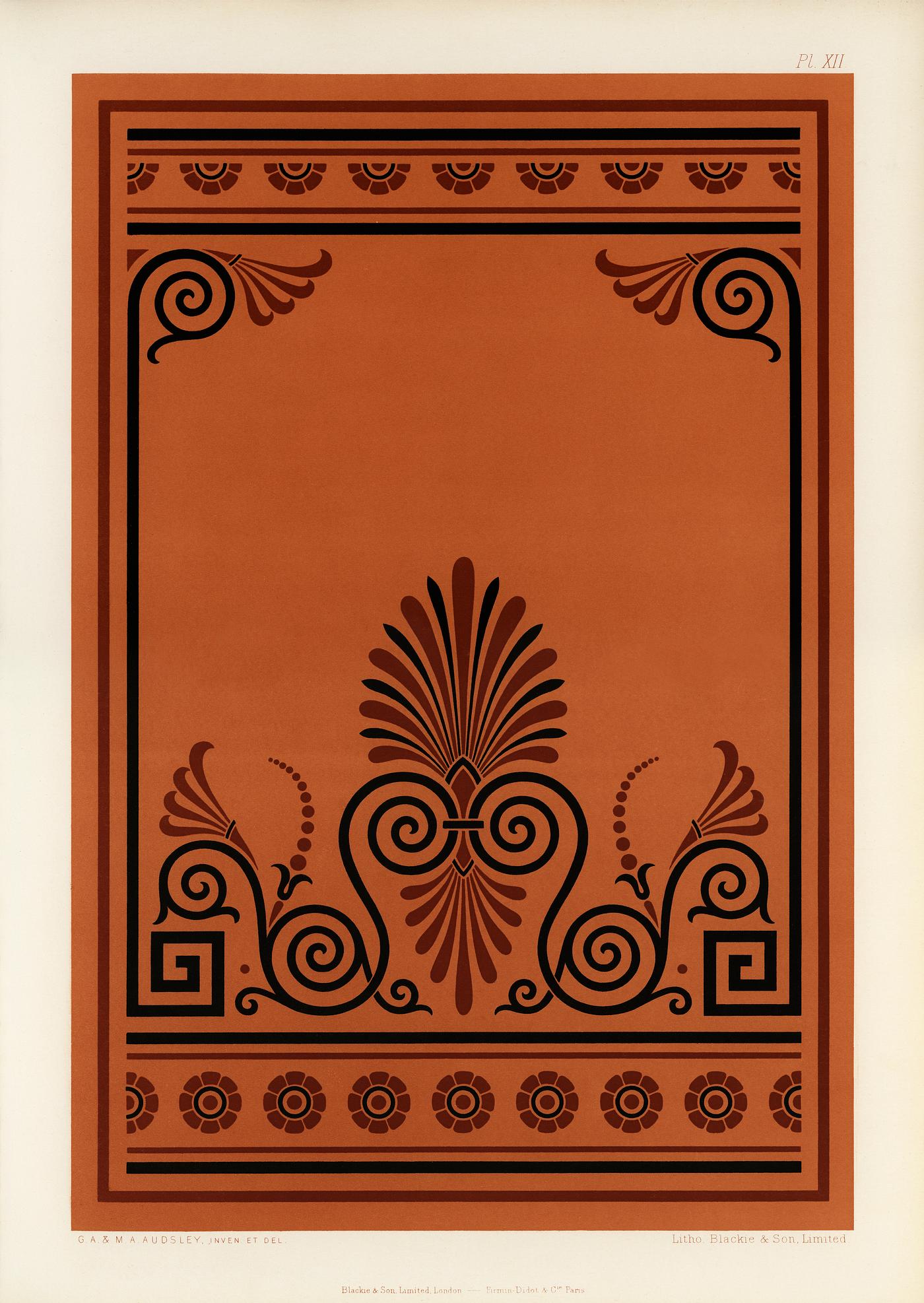 Antique Greek pattern from The Practical Decorator and Ornamentist (1892) by G.A Audsley and M.A. Audsley. Digitally... Antique Greek pattern from The Practical Decorator and Ornamentist (1892) by G.A Audsley and M.A. Audsley. Digitally...