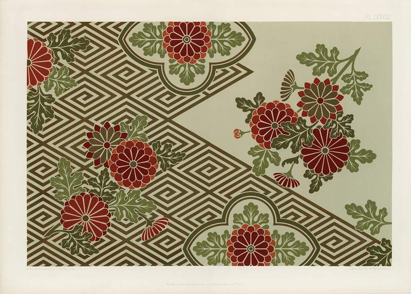 Vintage Japanese pattern from The Practical Decorator and Ornamentist (1892) by G.A Audsley and M.A. Audsley. Digitally enhanced from our own original first edition of the publication. Vintage Japanese pattern from The Practical Decorator and Ornamentist (1892) by G.A Audsley and M.A. Audsley. Digitally…