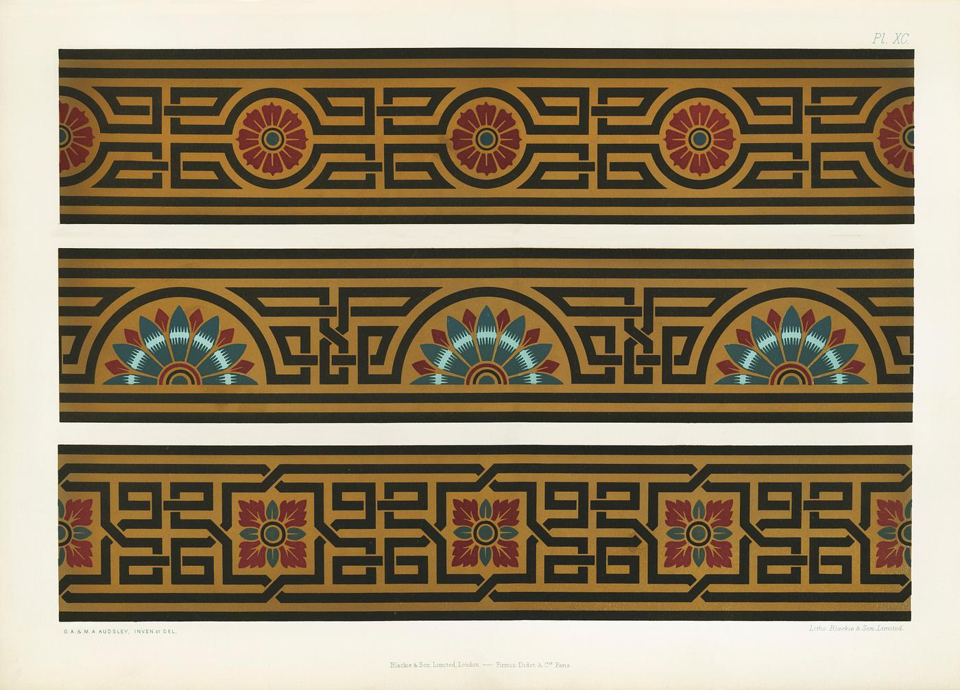 Floral pattern from The Practical Decorator and Ornamentist (1892) by G.A Audsley and M.A. Audsley. Digitally enhanced from... Floral pattern from The Practical Decorator and Ornamentist (1892) by G.A Audsley and M.A. Audsley. Digitally enhanced from...