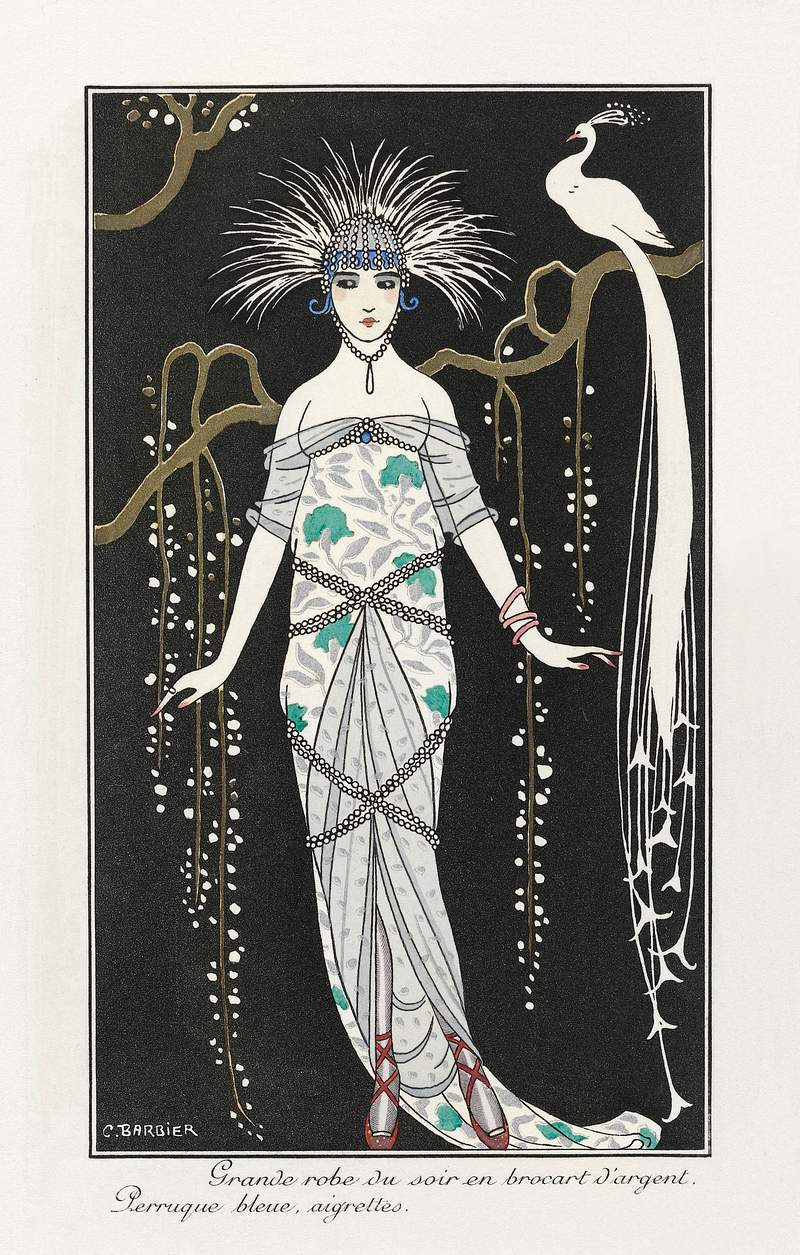 Costumes Parisiens: Grande robe du soir from Journal des Dames et des Modes (1914) fashion illustration in high resolution by…